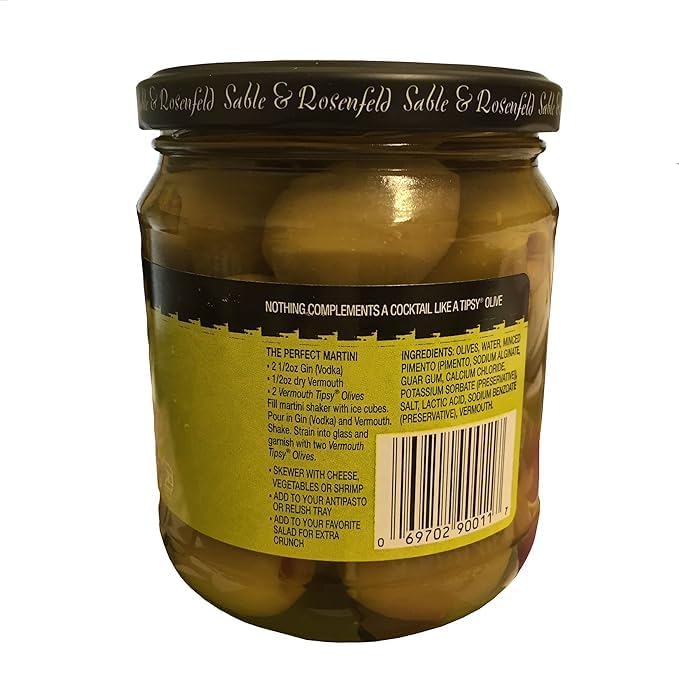 Sable & Rosenfeld Tipsy Olives - Colossal Green Olives Stuffed with Pimento - 10.6 oz (Pack of 6)