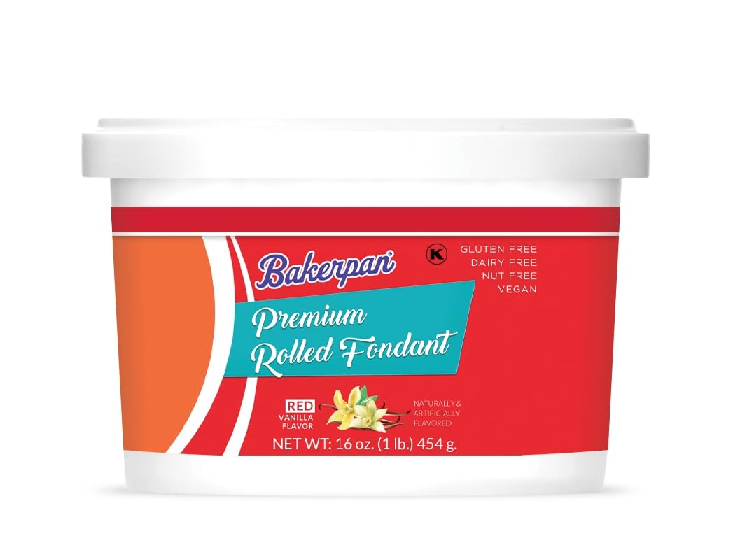 Bakerpan Premium Rolled Red Fondant For Cake Decorating - 1 Pound, Vanilla Flavor
