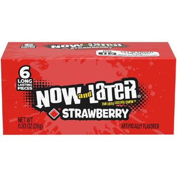 Now & Later Original Taffy Chews Candy, Strawberry, 0.93 Ounce Bar, Pack Of 24