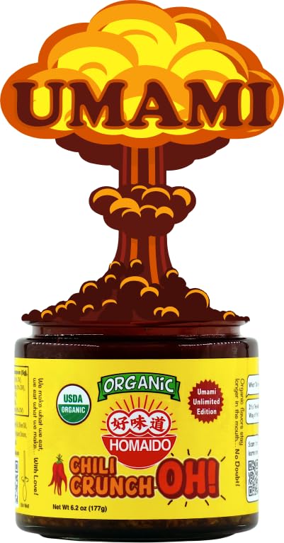 Homaido Organic Chili Crunch-Oh! Spicy Umami Crisp Oil, 6.2 Ounce, No MSG, Crafted in USA