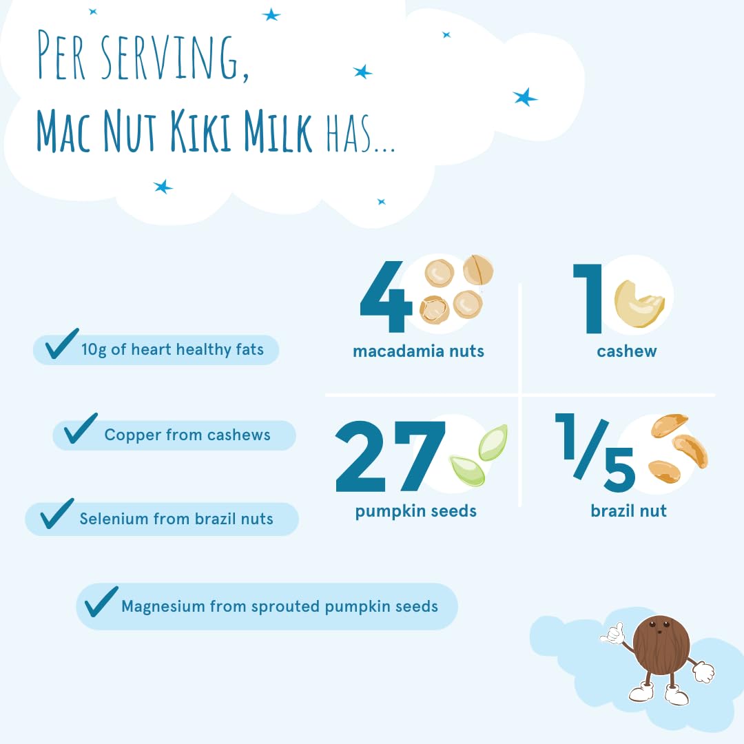 Kiki Milk Plant-Based Milk - Organic Mac Nut Seed Milk - Calcium & Magnesium Source - Gluten, Gum, GMO, Dairy, Soy, Glyphosate F