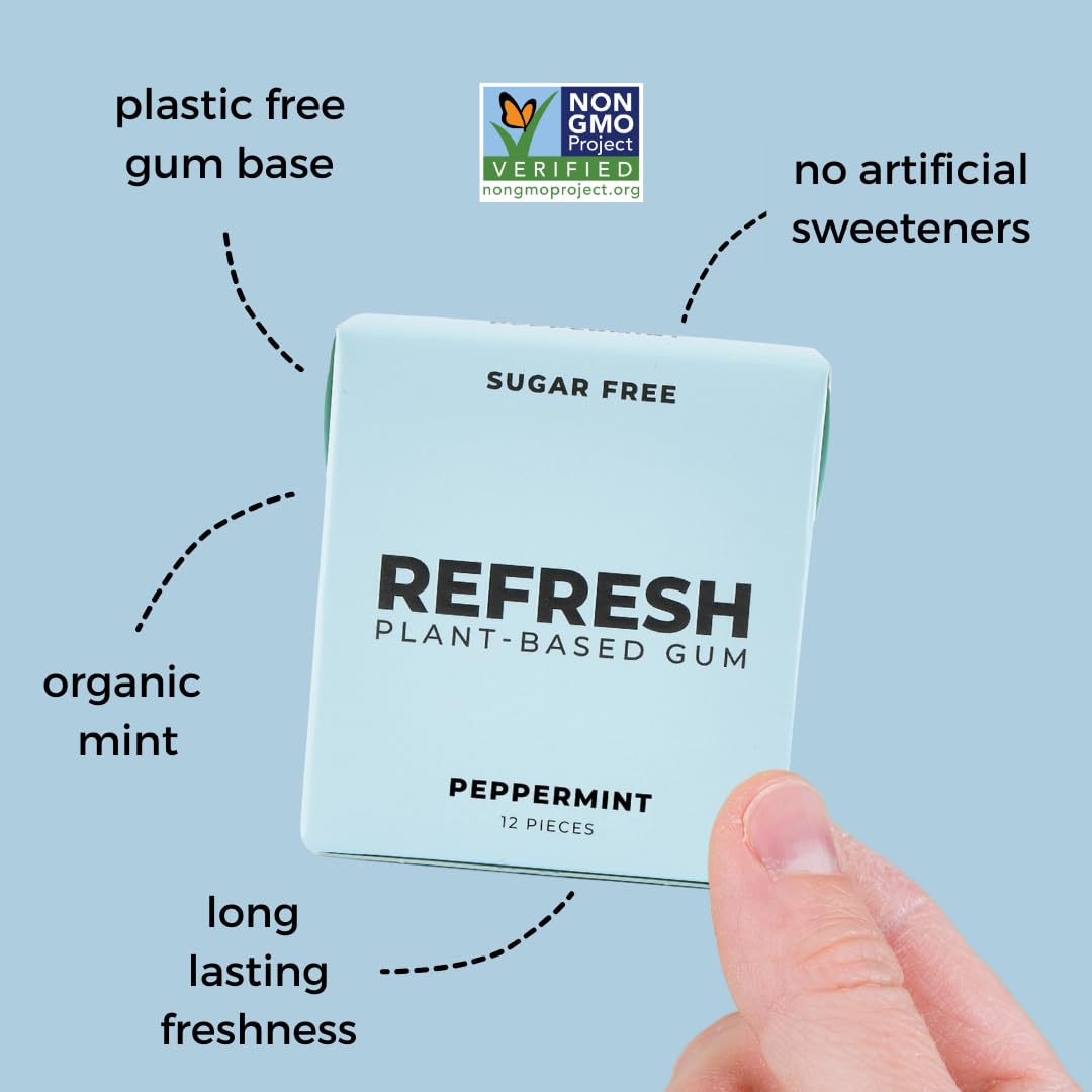 Refresh Gum Peppermint - Sugar Free, Natural Flavors, Vegan, 12 Pcs (Pack of 12)