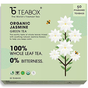 Teabox Organic Jasmine Green Tea 50 Teabags | Sourced From Madurai | For Calm Mind And Relaxation | Made With 100% Whole Leaf, N