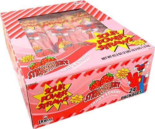Sour Power Candy Straws, Strawberry Straws (Pack Of 24), 1.75 Ounce (Pack Of 24) (2912615)