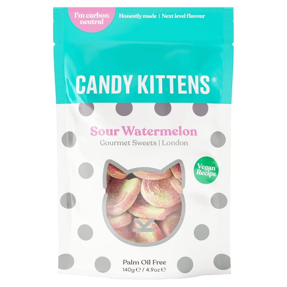 Candy Kittens Sour Watermelon Plant-Based Candy - Palm Oil Free, No Artificial Colors or Sweeteners, Natural Fruit Flavour Candy
