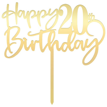 Happy 20Th Birthday Cake Topper - Mirrored Gold Acrylic, Party Decorations