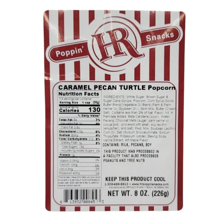 Chocolate & Caramel Coated Pecan Turtle Popcorn | 8 Oz. | Hr Poppin' Snacks