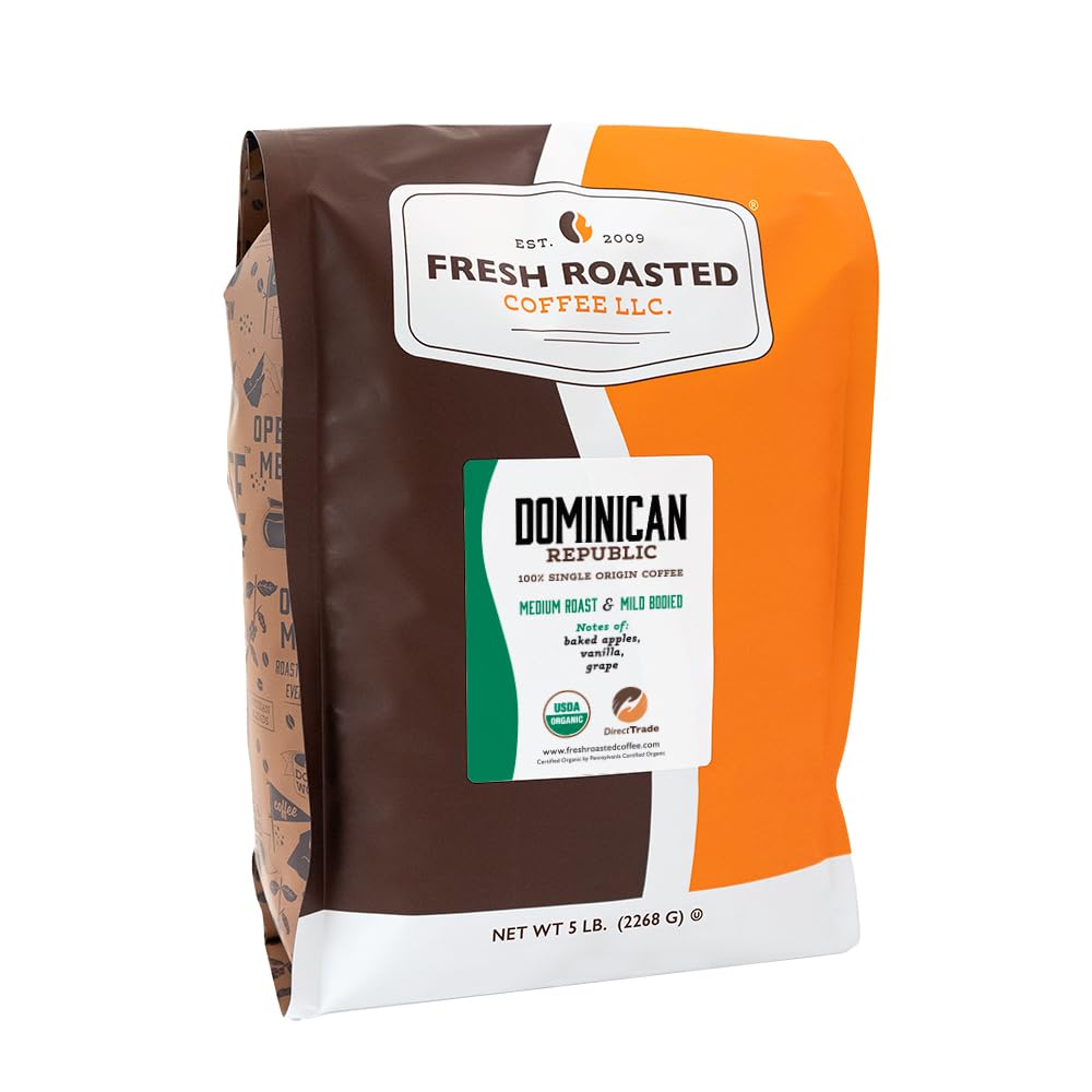Fresh Roasted Coffee  Organic Dominican Republic | Usda Organic  Direct Trade  Kosher | Medium Roast 5 Lb (80 Oz)  Ground