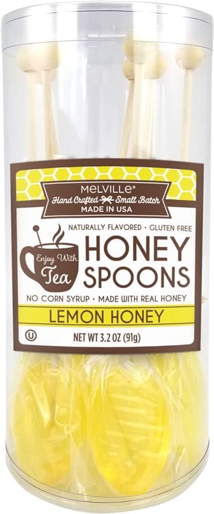 Melville Candy Soothing Honey Spoons For Tea - Individually Wrapped Real Honey Tea Spoons, (8 Count) (Lemon)