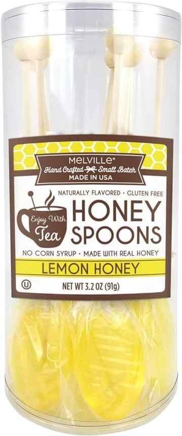 Melville Candy Soothing Honey Spoons For Tea - Individually Wrapped Real Honey Tea Spoons, (8 Count) (Lemon)