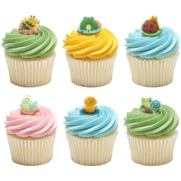 Spring Critters - Duck, Snail, Caterpillar, Ladybug, Bee Edible Sugar Cake Toppers, 12 Count