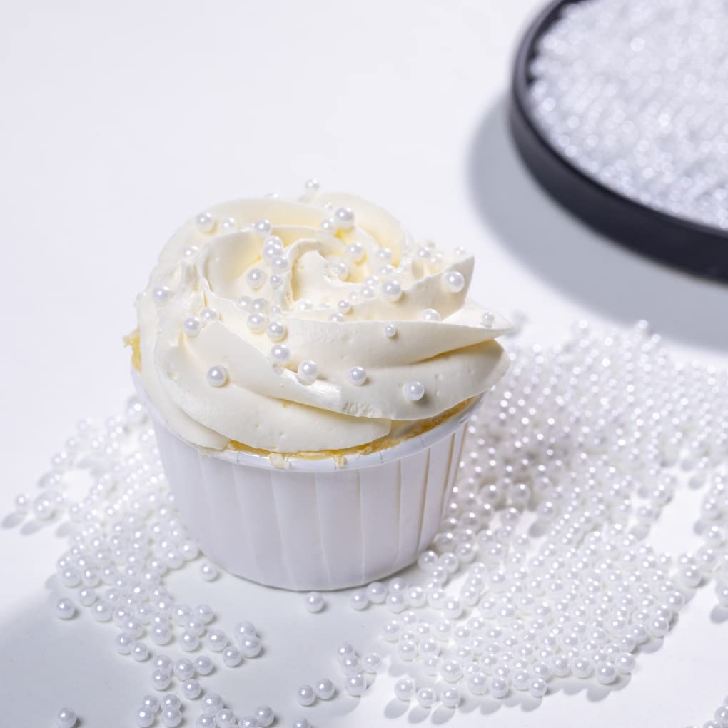 White Sprinkles Edible Pearl, 4mm Cake sprinkles,Cookie Sprinkles,Sugar Pearl, Edible Candy Pearls 130g 4.6OZ for Cake Cupcake D