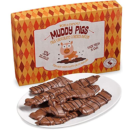 CHOCOLATE STORYBOOK Chocolate Covered Bacon Strips - 12 Ounce Box - 12 Hickory Smoked Strips