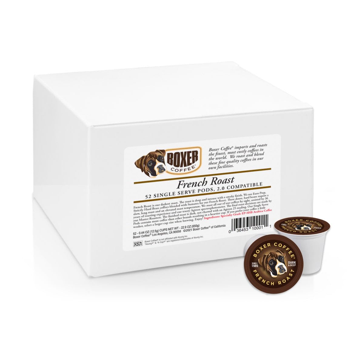 Boxer Coffee 52 Count French Roast Single-Serve Cups Pods Specialty Grade Gourmet Artisan Coffee, Keurig K-Cup 2.0 Compatible