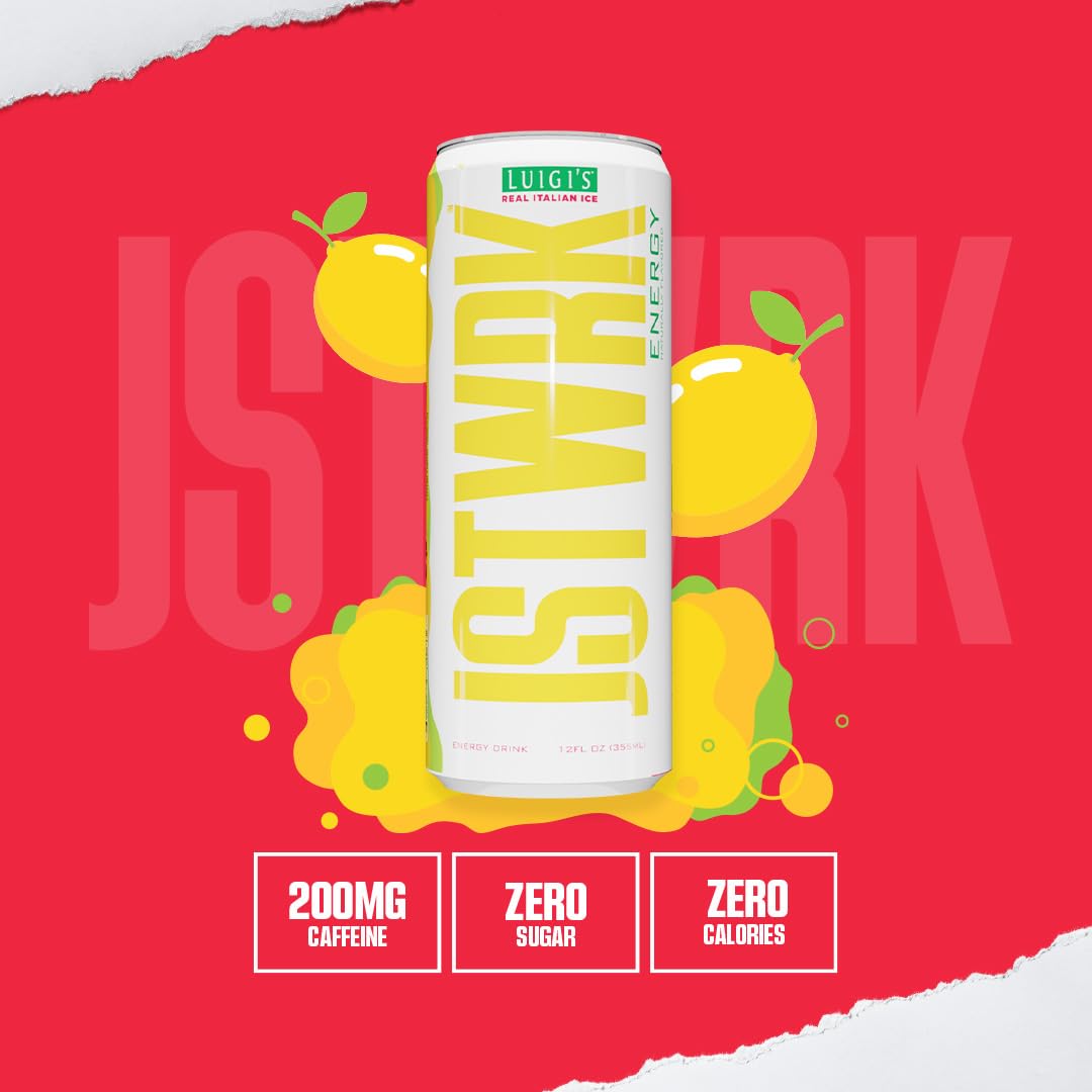 JST WRK Energy Drink - Sugar-Free, Zero Calories, 200mg Caffeine - 12-Pack, 12 Fl Oz - Lemon Flavor