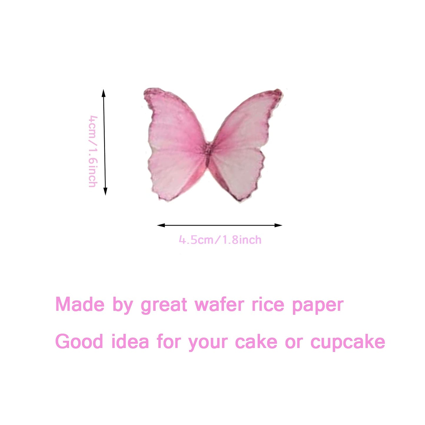 Weraru 48Pcs Edible Wafer Paper Butterflies Cupcake Topper Pink Cake Decorations