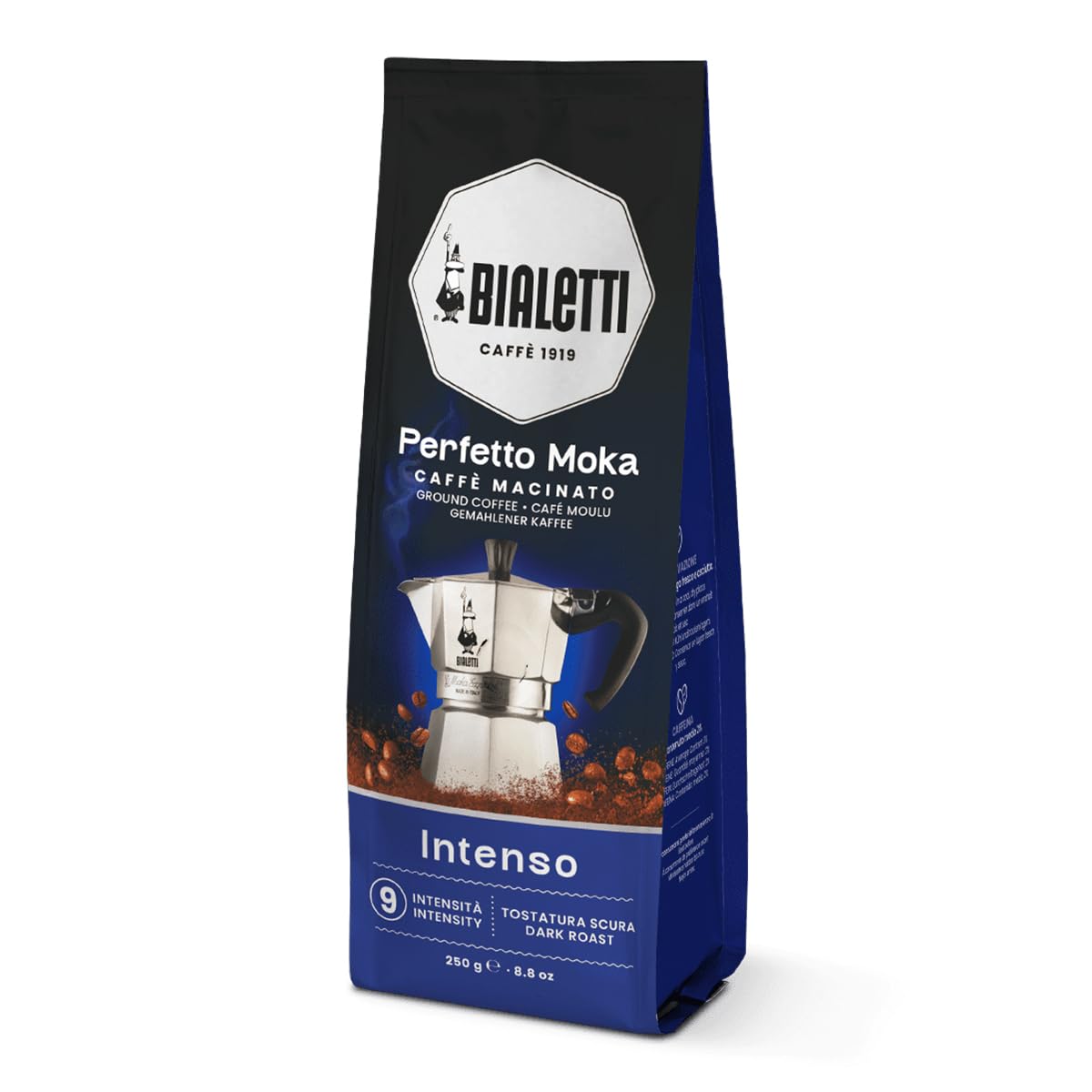 Bialetti Moka Café Moulu Intenso Dark Roast Coffee, 250g (8.82 oz), Plastic, Model 8006363031608