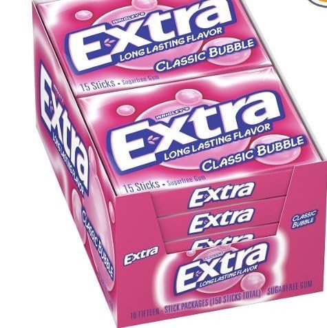 Extra Sugar Free Gum, Classic Bubble, 15 Stick Slim Packs (Pack Of 20)