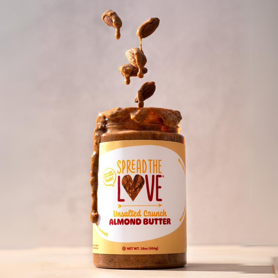 Spread The Love Almond Butter, Unsalted Crunch, 16 Ounce, All Natural, Vegan, Gluten Free