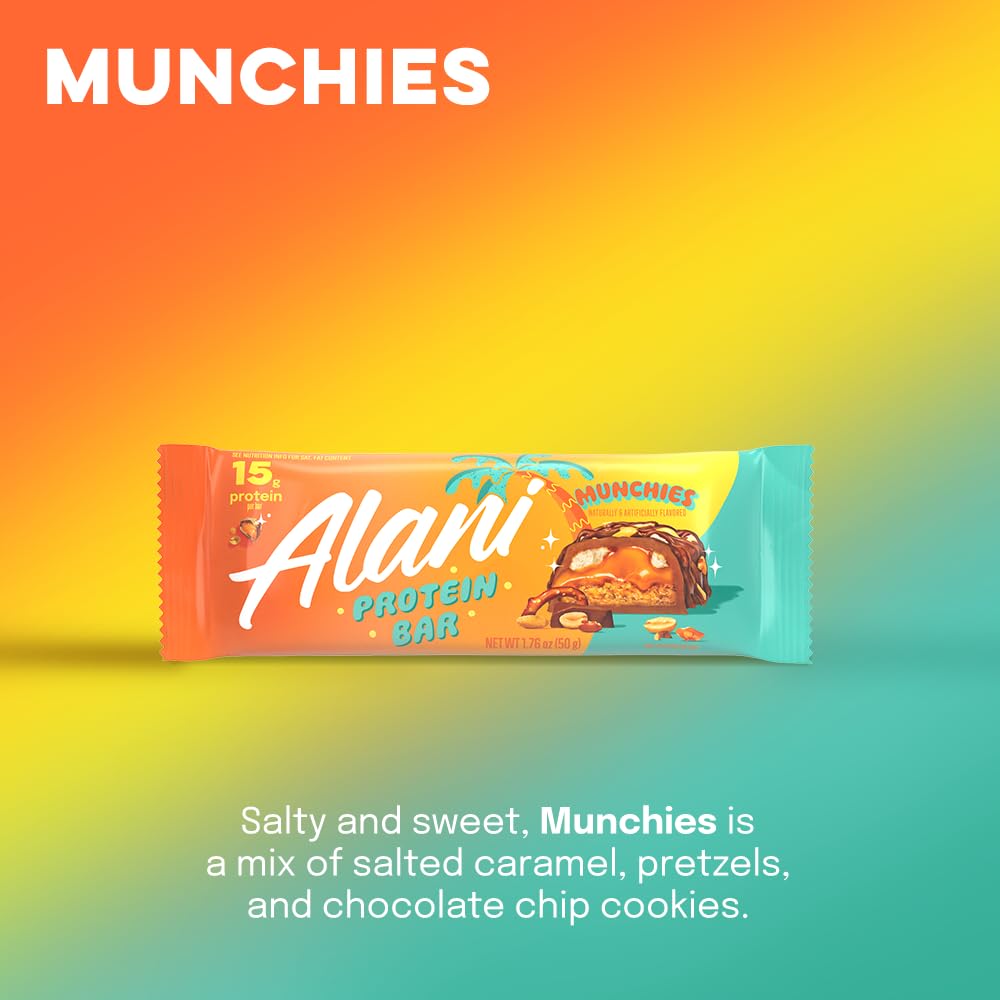 Alani Nu Protein MUNCHIES Bars, High Protein 18g, Low-Sugar 6g, Gluten-Free, Pack of 12, Brown