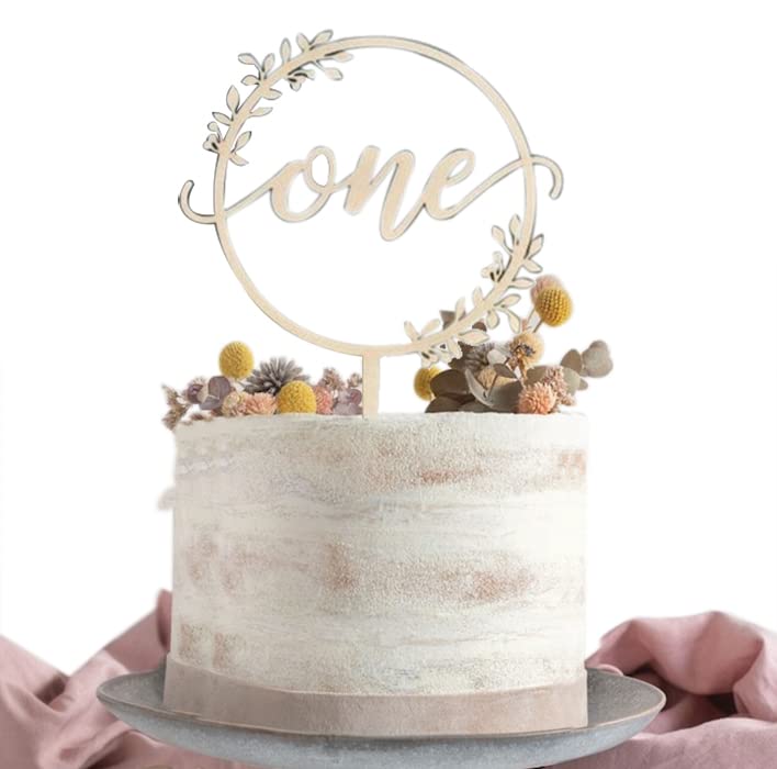 Wooden Gold One 1St Cake Topper New Borth Age Happy Birthday Cake Decorations First Anniversary Double Face