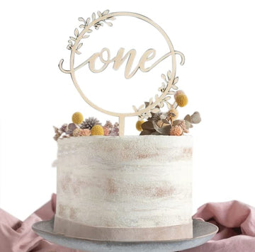 Wooden Gold One 1St Cake Topper New Borth Age Happy Birthday Cake Decorations First Anniversary Double Face