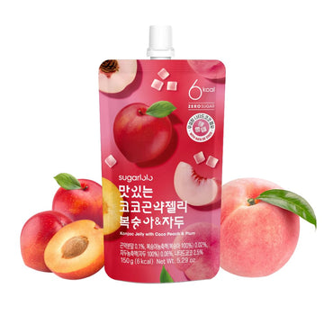 Sugarlolo Konjac Sweet Coco Peach & Plum Jelly Snack - Vegan Jello with Zero Sugar | Only 6 Calories per Pouch | Low Calorie Kor