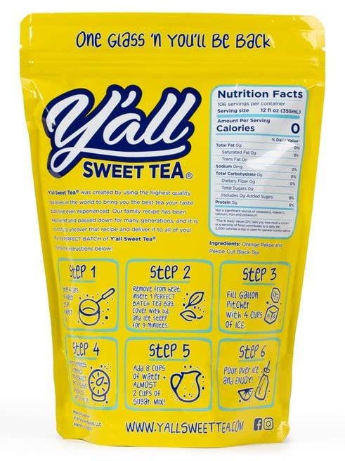 Yall Sweet Tea Iced Tea Bags, One Gallon Size, Quick Brew, 10 Bags per Pack, Caffeinated