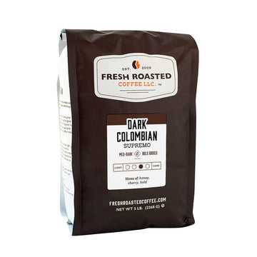 Fresh Roasted Coffee, Dark Colombian Supremo, 5 Lb (80 Oz), Med-Dark Roast, Kosher, Ground