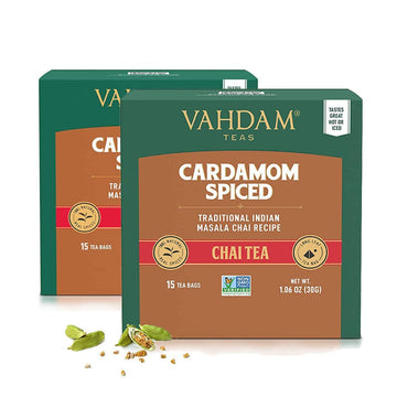 Vahdam, Cardamom Masala Chai Tea Bags (30 Count) Non Gmo, Gluten Free, No Added Flavoring | Blended W/Savory Exotic Spices | Ind