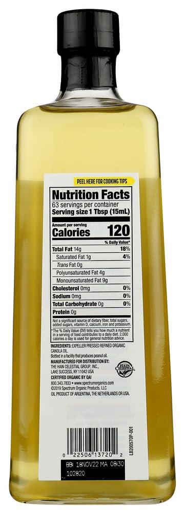 Spectrum Culinary, Organic Canola Oil, Refined, 32 Oz (Pack Of 12)