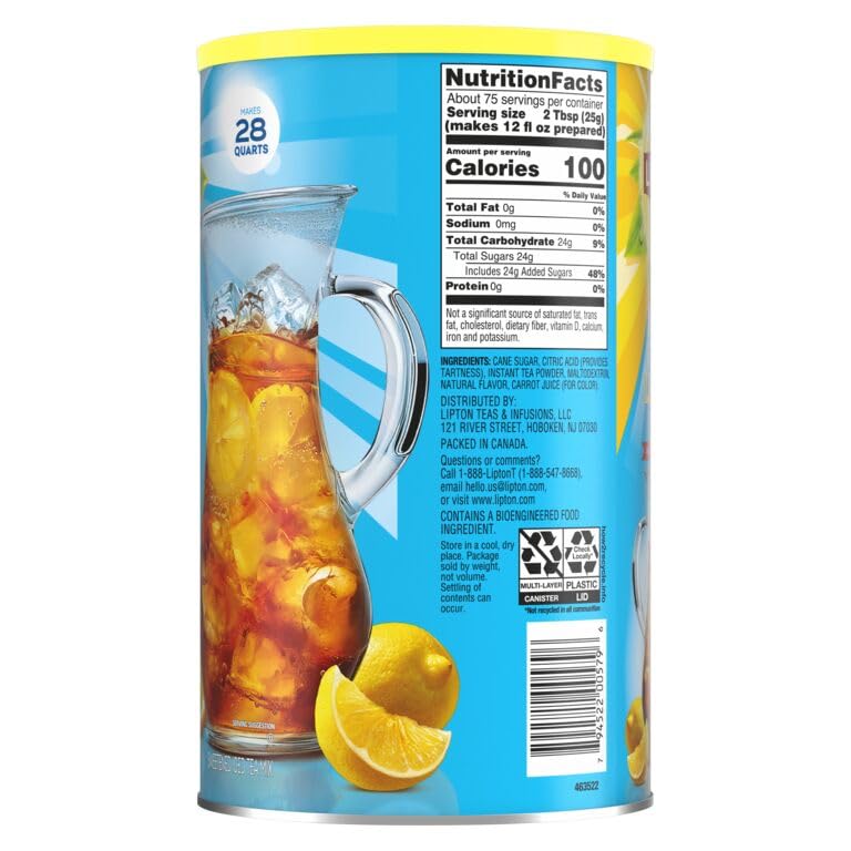 Lipton Iced Tea Mix, Lemon Sweetened Iced Tea, Makes 28 Quarts (Pack of 2)