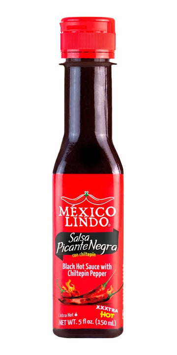 Mexico Lindo Picante Negra Xxxtra Hot Sauce | Scoville Unit Level 80,000 | Sugar Free | 5 Fl Oz Bottles (Pack Of 6)