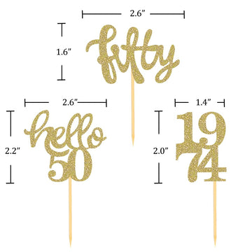 24 Pcs Gold Glitter 50Th Birthday Cupcake Toppers For 50Th Birthday Celebrating Party Decorations