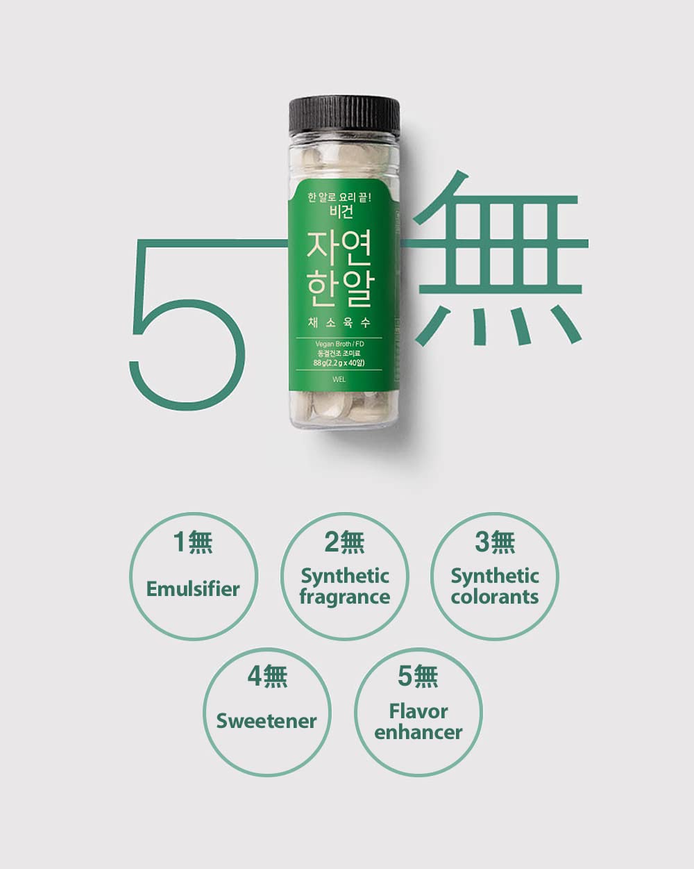 Jayeonhanal Vegan Broth Tablet Type 88G (2.2G X 40Pcs) Mushroom & Vegetable Stock Dashi Broth Ingredients Freeze-Dried 100% For
