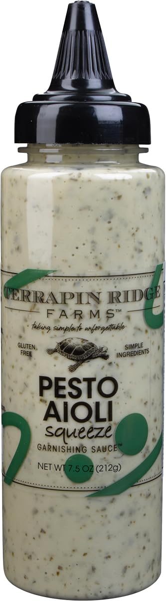 Terrapin Ridge Pesto Aioli Sauce - Gluten-Free, Keto-Friendly - 7.5 Ounce Squeeze Bottle - Green