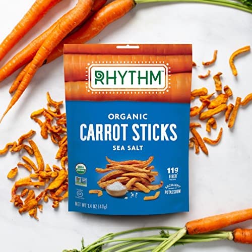 Rhythm Superfoods Crunchy Carrot Sticks, Salted, Usda Certified Organic, Vegan Friendly, Gluten-Free Superfood Snacks, Non-Gmo,