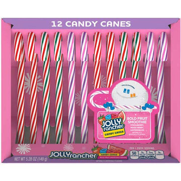 Hershey (1) Box Jolly Rancher Candy Canes - Bold Fruit Smoothie Flavors - Strawberry, Mixed Berry, Watermelon - 12Pc Holiday Can