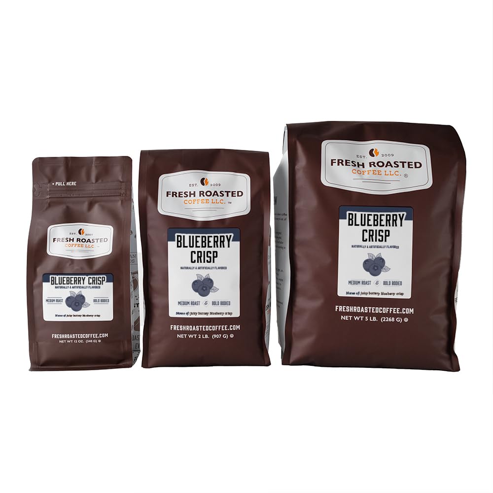 Fresh Roasted Coffee, Blueberry Crisp Flavored Coffee, 2 Lb (32 Oz), Medium Roast, Kosher, Ground
