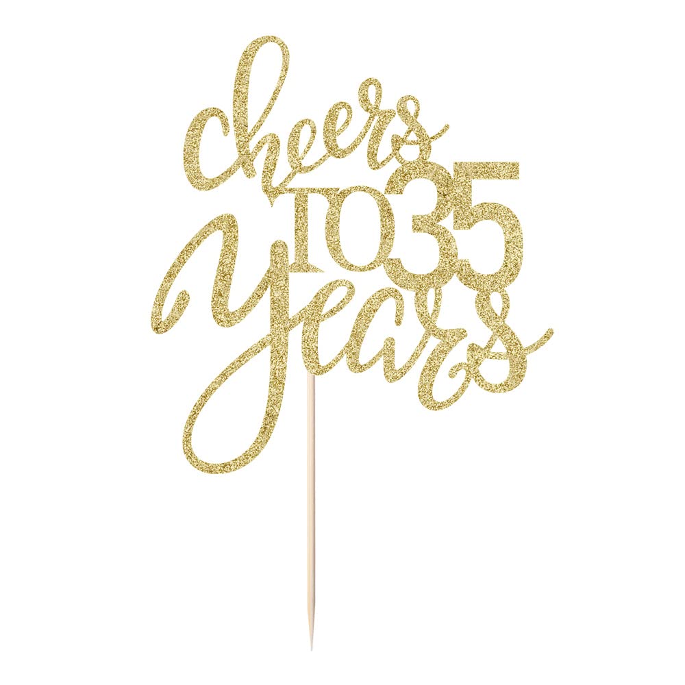 Qertesl Gold Glitter Cheers To 35 Years Cake Topper, Happy 35Th Birthday Cake Decorations,Perfect For 35 Years Cake Decorating,W