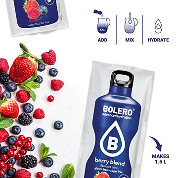 Bolero- Sugar Free Drink Mix Packets Berry Blend Fruit Flavors | Powdered Flavored Water Packets | 12 Large Sachet On The Go Packets