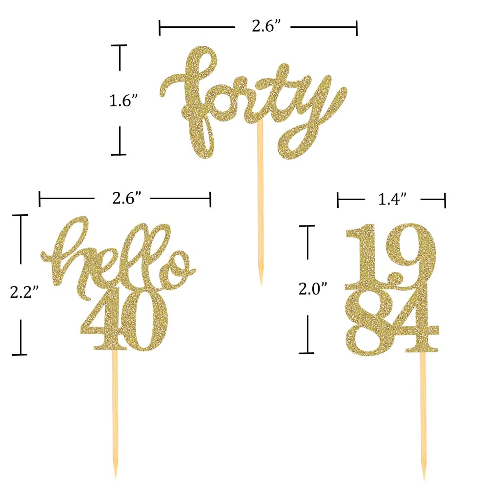 Gold Glitter 40Th Birthday Cupcake Toppers 40Th Birthday Celebrating Party Decorations - Set Of 24