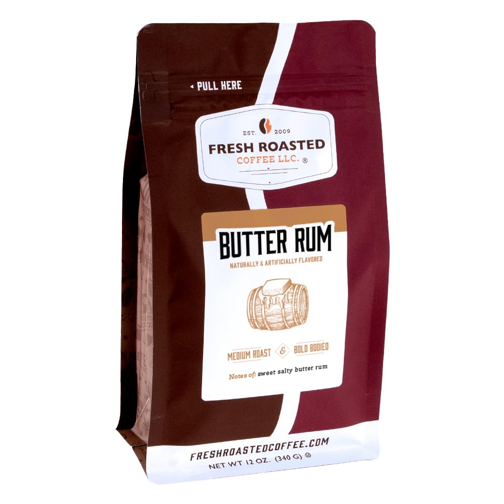 Fresh Roasted Coffee Butter Rum Flavored Medium Roast Ground Coffee 12 oz