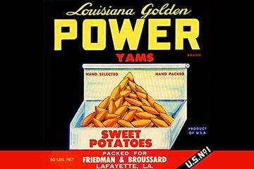 Hand selected and hand packed sweet potatoes from Lafayette La Fruit and vegetable crates were stacked for transport all over th