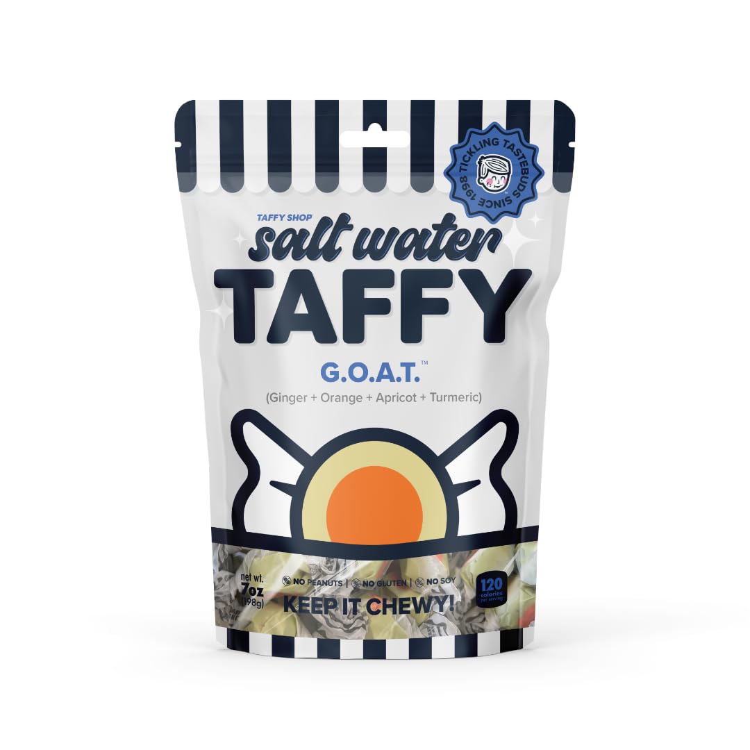 Taffy Shop G.O.A.T, Ginger Apricot Turmeric Salt Water Taffy - Gourmet Soft Chewy Candy, Bulk Sweet Snack, Fresh Gift & Gluten-F