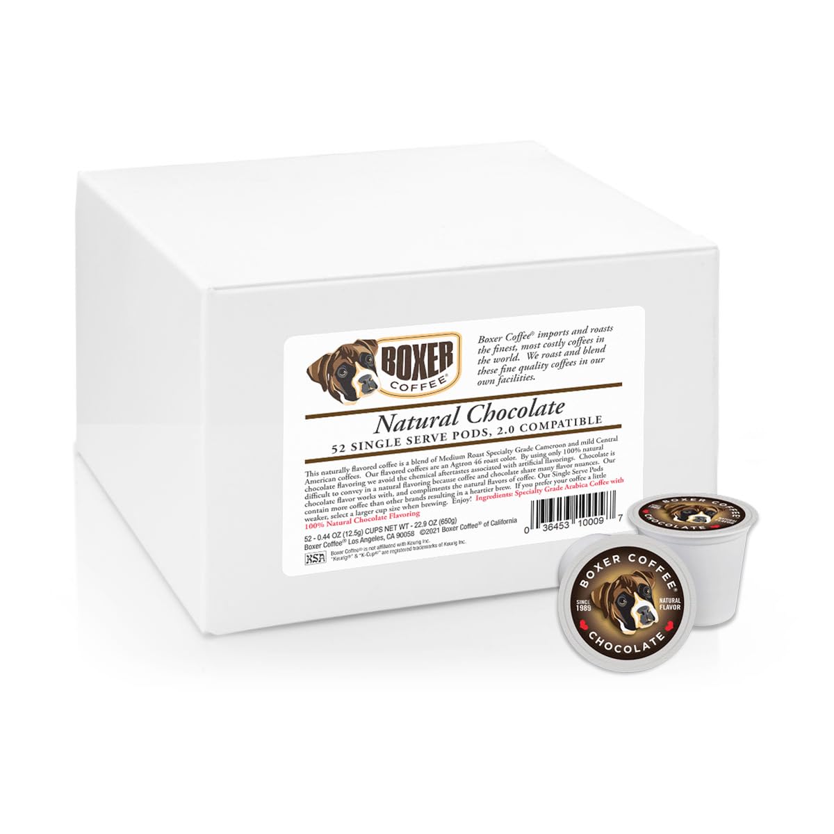 Boxer Coffee 52 Count Chocolate - Naturally Flavored Medium Roast Coffee Pods - Specialty Grade  Artisan Single-Serve Cups - Compatible with Keurig K-Cup malt-inspired