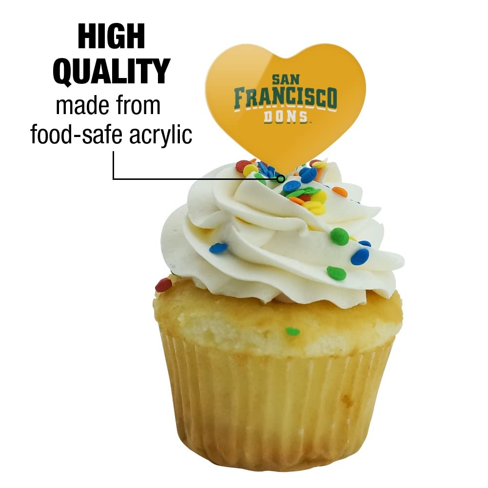 GRAPHICS & MORE Cupcake Picks Set of 6, Acrylic, University of San Francisco Heart Love Design, Model CUPT.HRT.ACR.6PK.CLCUSF500B