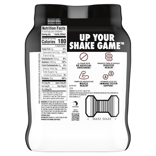 Oikos Protein Shake  Chocolate  30g High Protein Drinks  Shelf Stable  Ready to Drink  5g Prebiotic Fiber  12 fl oz Bottle  4 Count