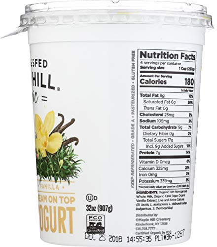 Maple Hill Creamery Yogurt Vanilla 100%Gr sugar freed  32 oz