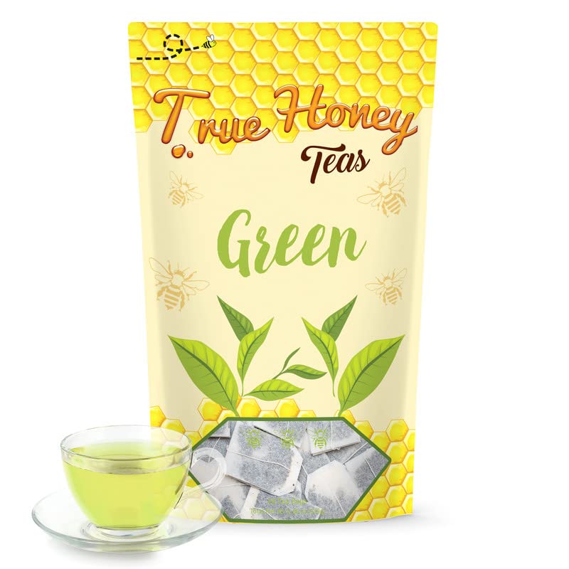 True Honey Green Tea Bags - Honey Crystals Blended In Every Sachet - Supportive Heart Antioxidants - All Natural Contains Energy Blend Tea Bag 24 Count